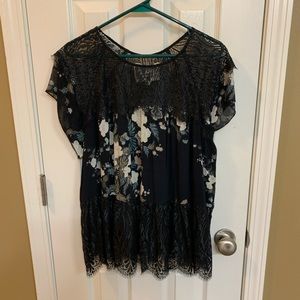 Johnny Was Love floral black lace top medium